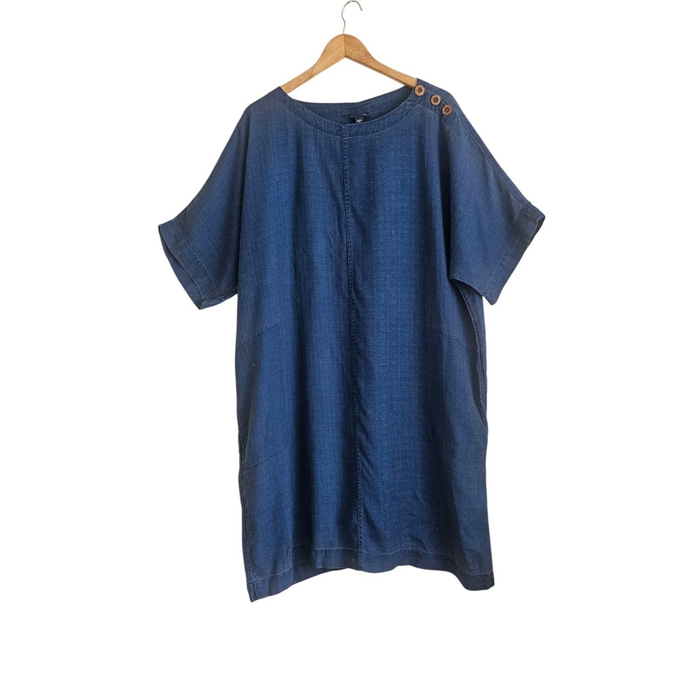 J. Jill Indigo Shift Dress with Shoulder Buttons